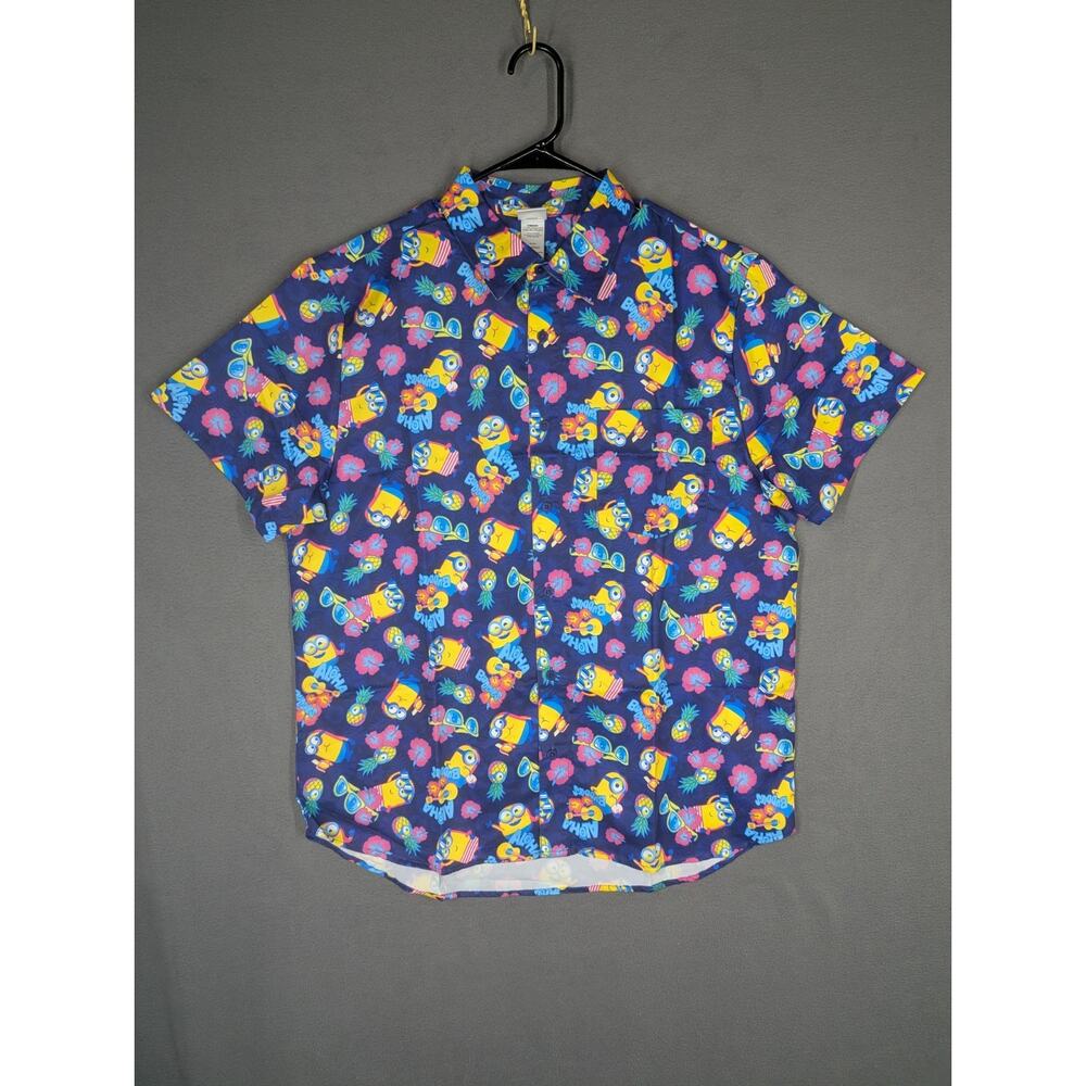 Minions Hawaiian Shirt All Over Print Blue Button Down Collared Men’s Size L
